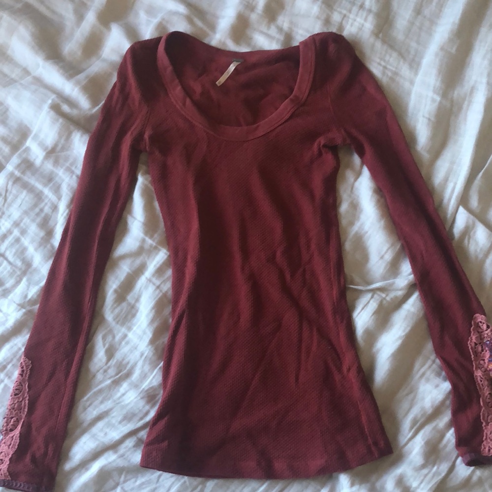 Free people long sleeve Henley embroidered sleeves